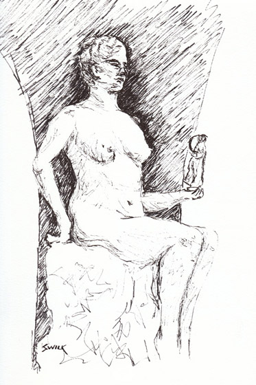 Musee Orsay Drawing of Rodin Statue, Pen and Ink Drawing From France
